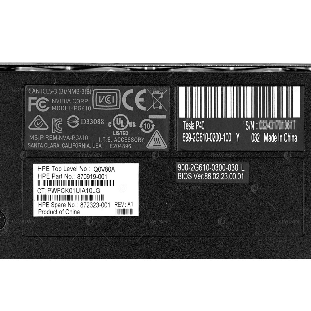 872323-001 HP NVIDIA TESLA P40 GPU ACCELERATOR 24GB GDDR5 PCI-E 3.0  X16